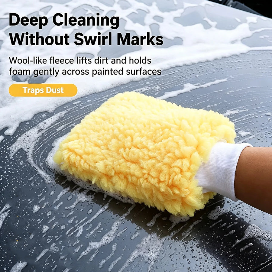 Dual-Sided Faux Wool Car Wash Mitt - 26 x 19 cm