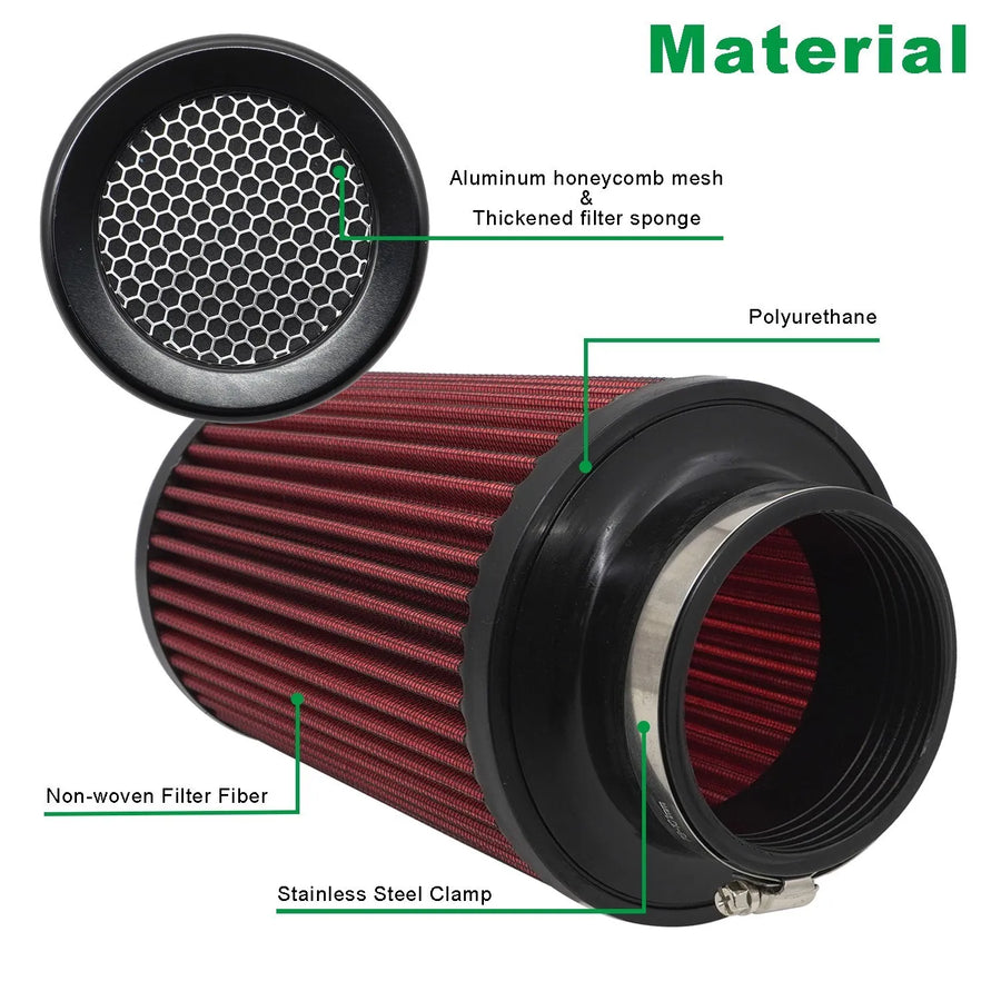 Universal High-Flow Cone Air Filter Kit, 3/3.5/4-Inch