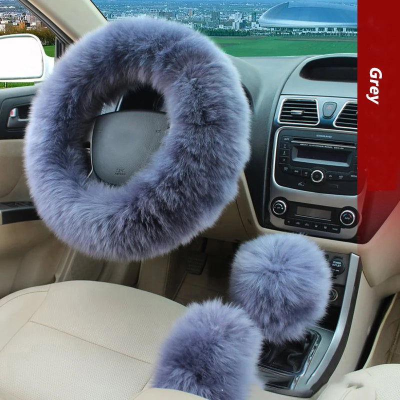 3-Piece Wool-Look Steering Wheel, Handbrake and Gear Shift Cover Set