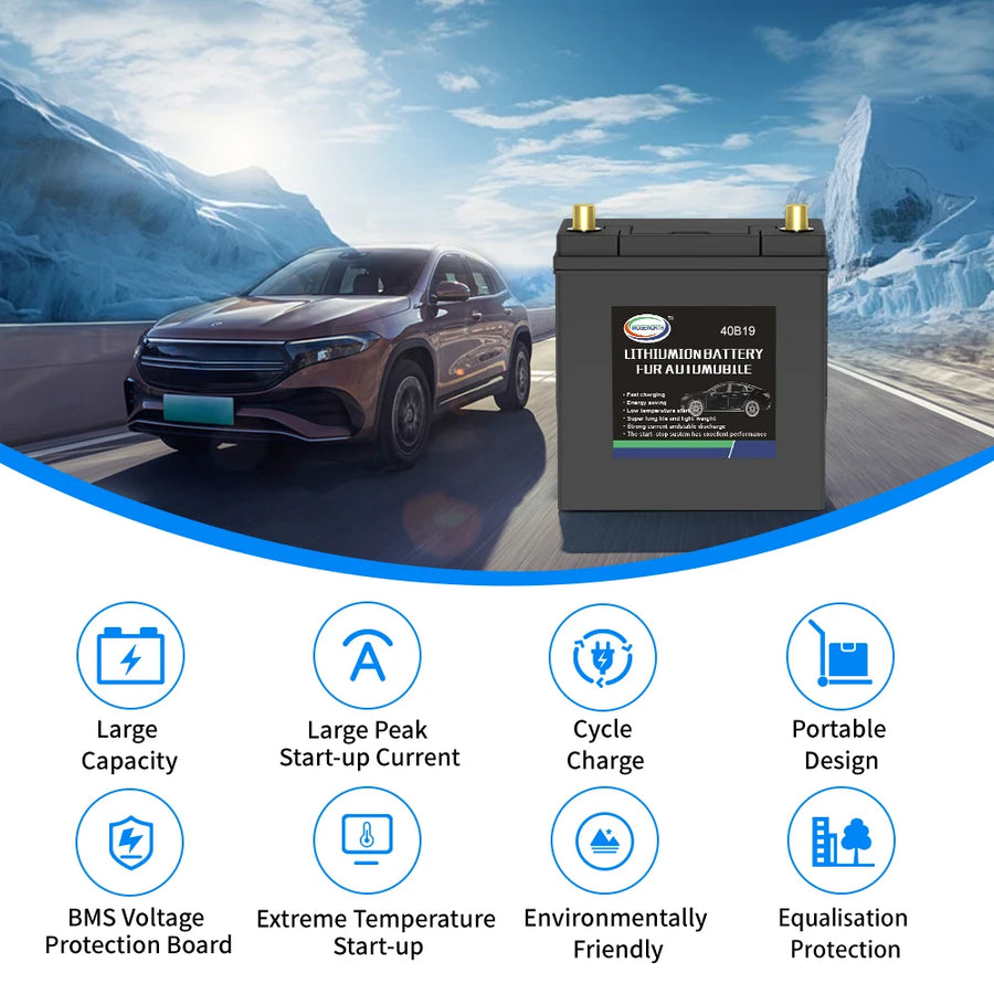 40B19 12.8V 20Ah LiFePO4 Automotive Battery - 680 CCA