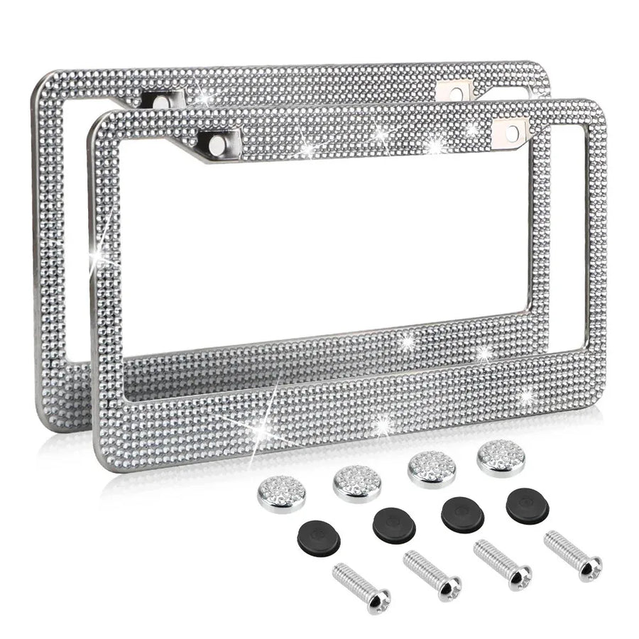 2-Piece Crystal Stainless Steel License Plate Frame Set