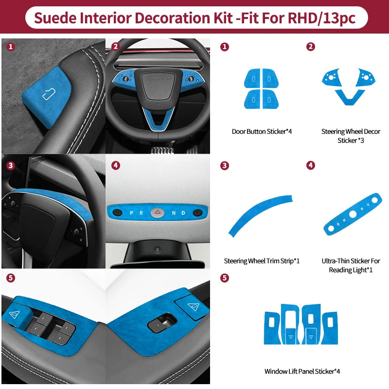 Alcantara-Look Front Reading Light Panel Trim for Tesla Model 3/Y