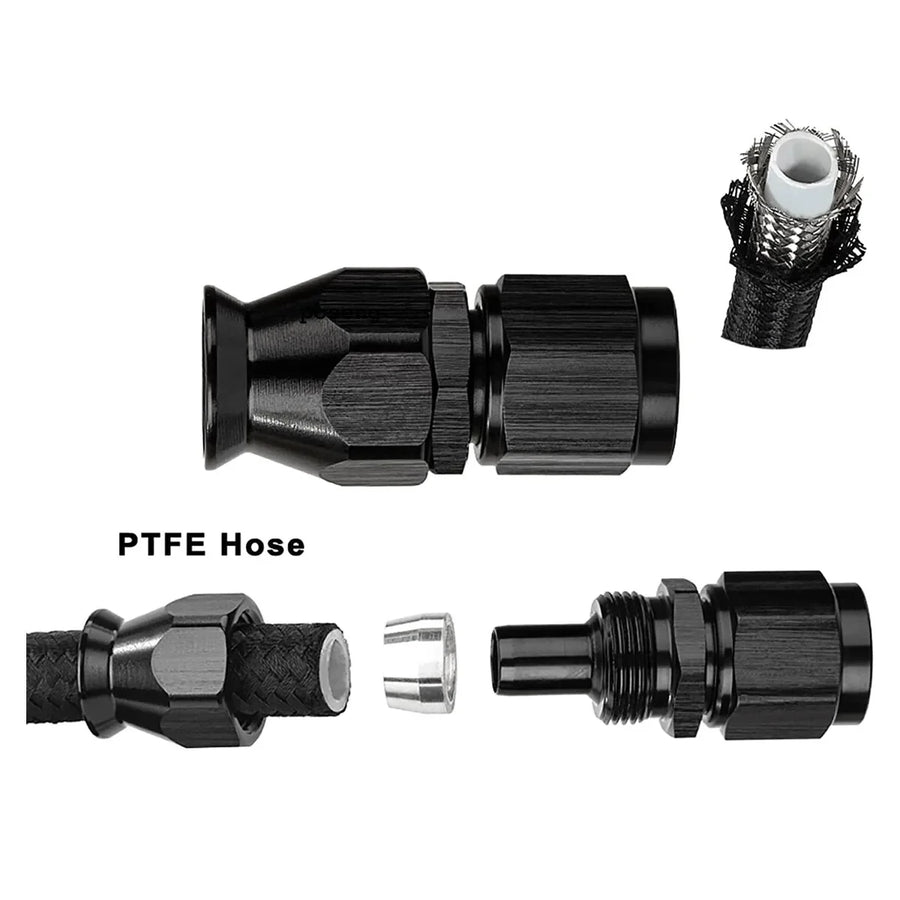 Nylon PTFE Fuel Line Kit Universal 30FT AN8 AN10 with 10-Piece 0 45 90 180 Degree Fittings Hose for