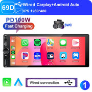 6.9-Inch 1-DIN Wireless CarPlay and Android Auto Car Stereo