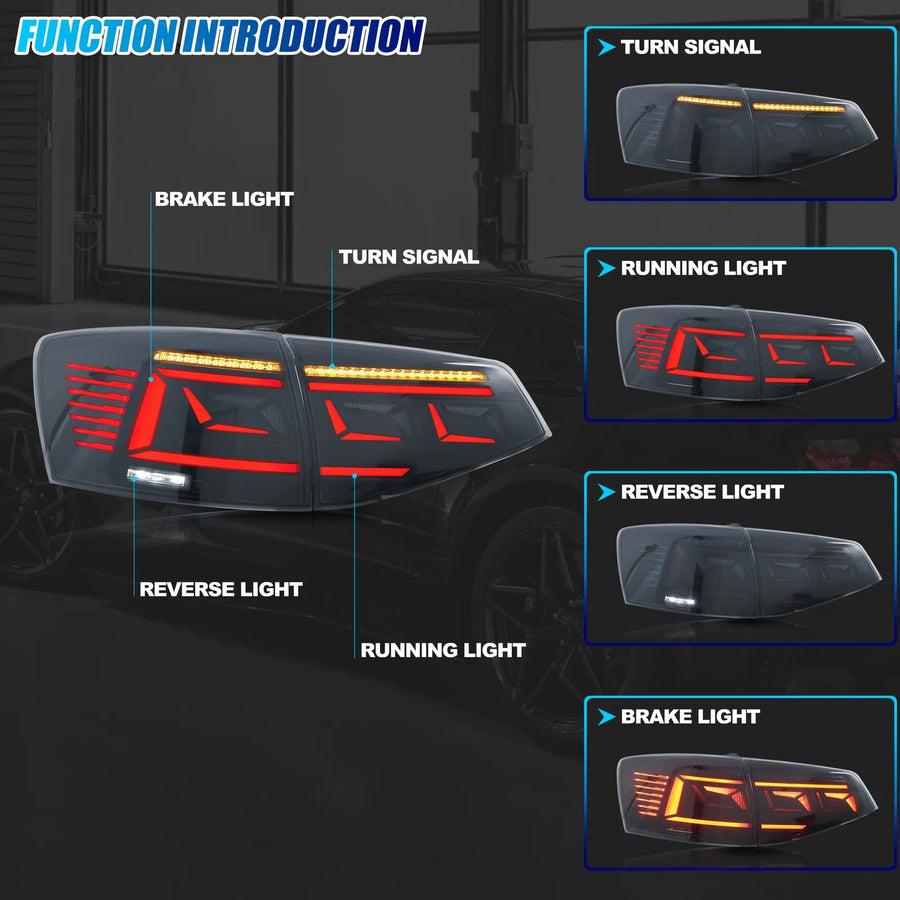 Volkswagen Jetta MK6 LED Tail Light Pair with Sequential Signals – 2015–2018