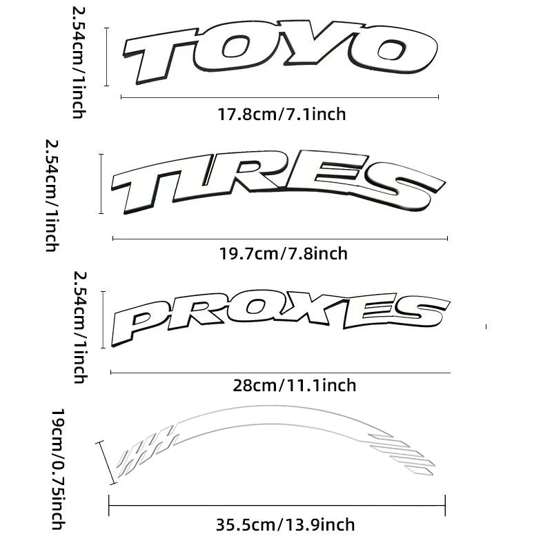 For 4 Tires Toyo 3D Tire Letter Stickers Waterproof Pvc Raised Wheel Decals Racing Car Sidewall