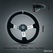 340 mm Deep-Dish Racing Steering Wheel – Leather or Suede