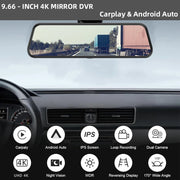 4K Dual Mirror Dash Cam with Wi-Fi App Control, GPS