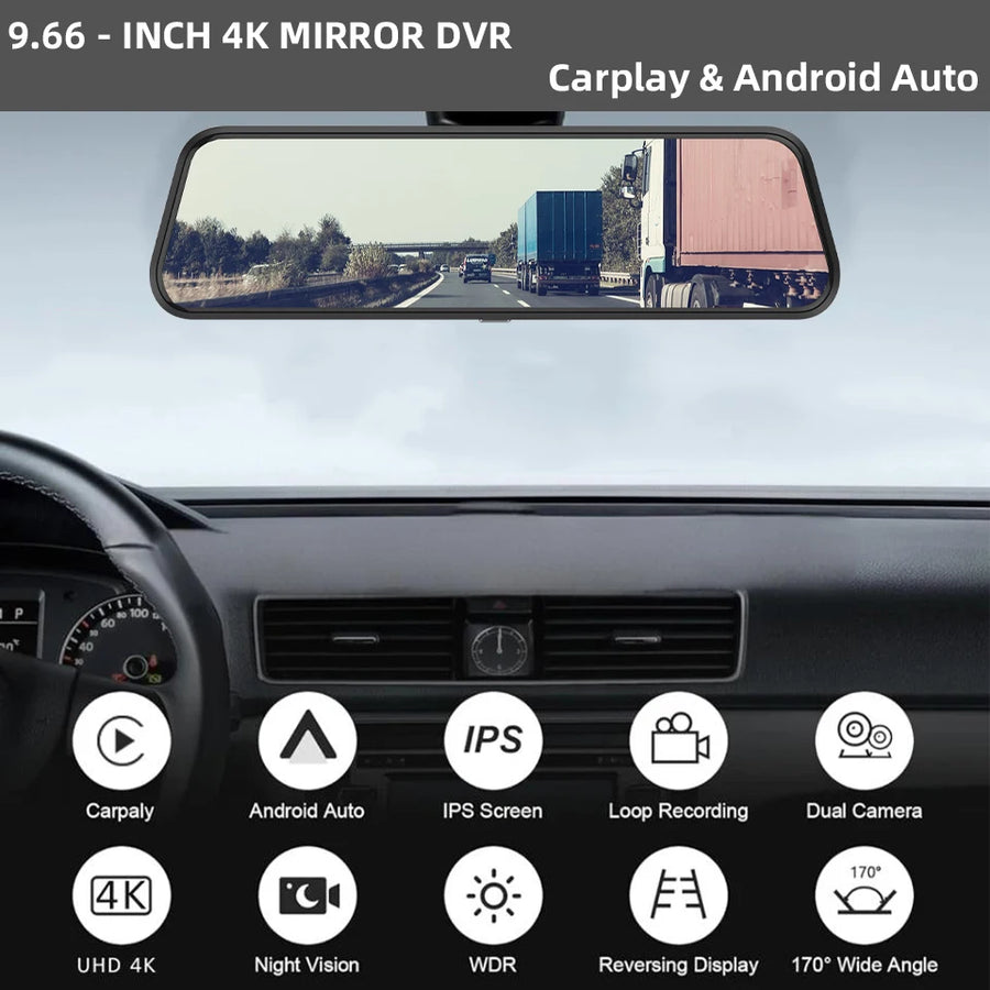 4K Dual Mirror Dash Cam with Wi-Fi App Control, GPS