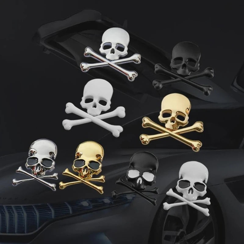 3D Metal Skull Skeleton Crossbones Car Motorcycle Sticker Truck Label Emblem Badge Decal Logo Car Styling