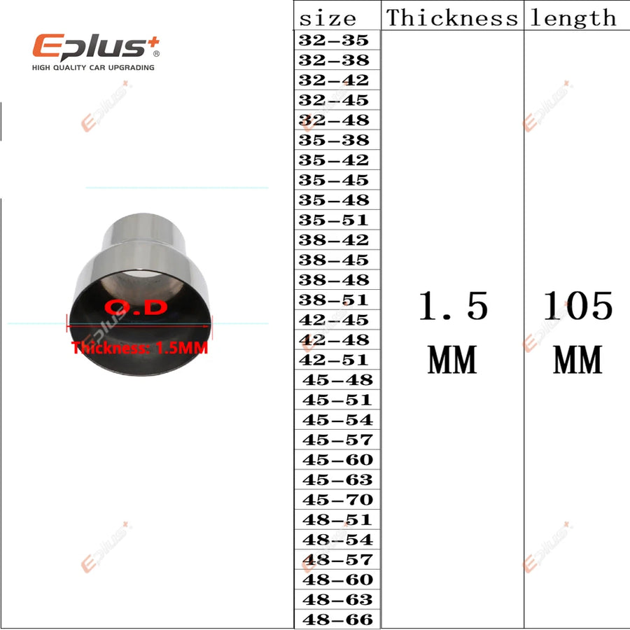 Universal 304 Stainless Steel Exhaust Pipe Reducer Adapter, 32/66mm