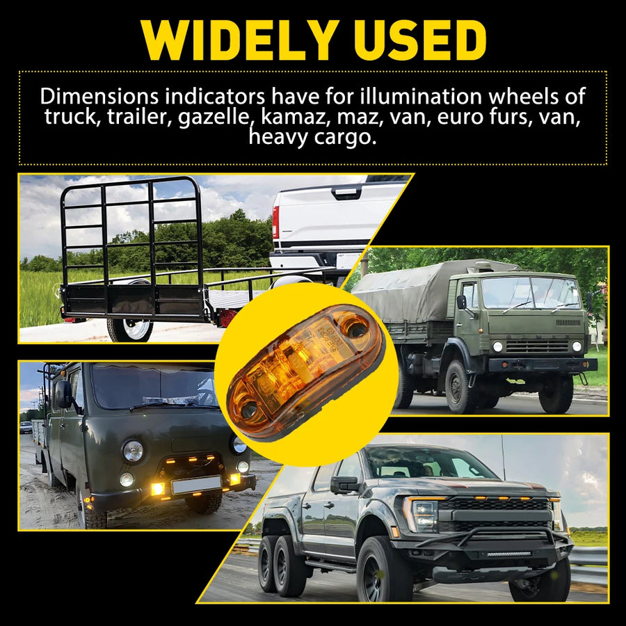 10-Piece LED Side Marker and Clearance Lights – Amber, 12V–24V