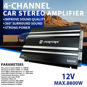 4-Channel Class AB 8800W Max Bridgeable Car Audio Amplifier