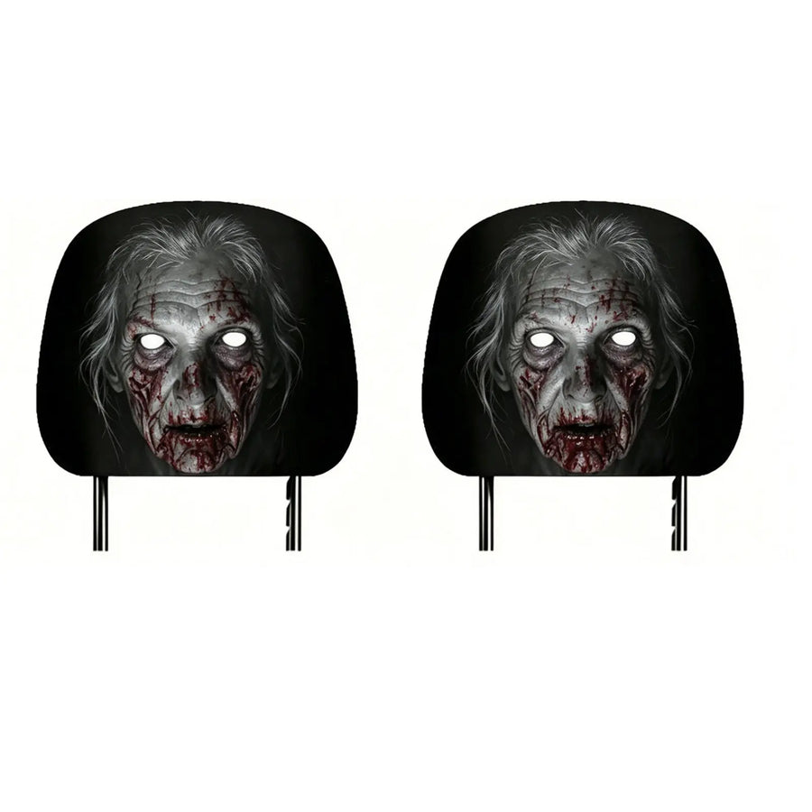 2-Piece Halloween Horror Face Car Headrest Covers – Universal Elastic Protective Sleeves