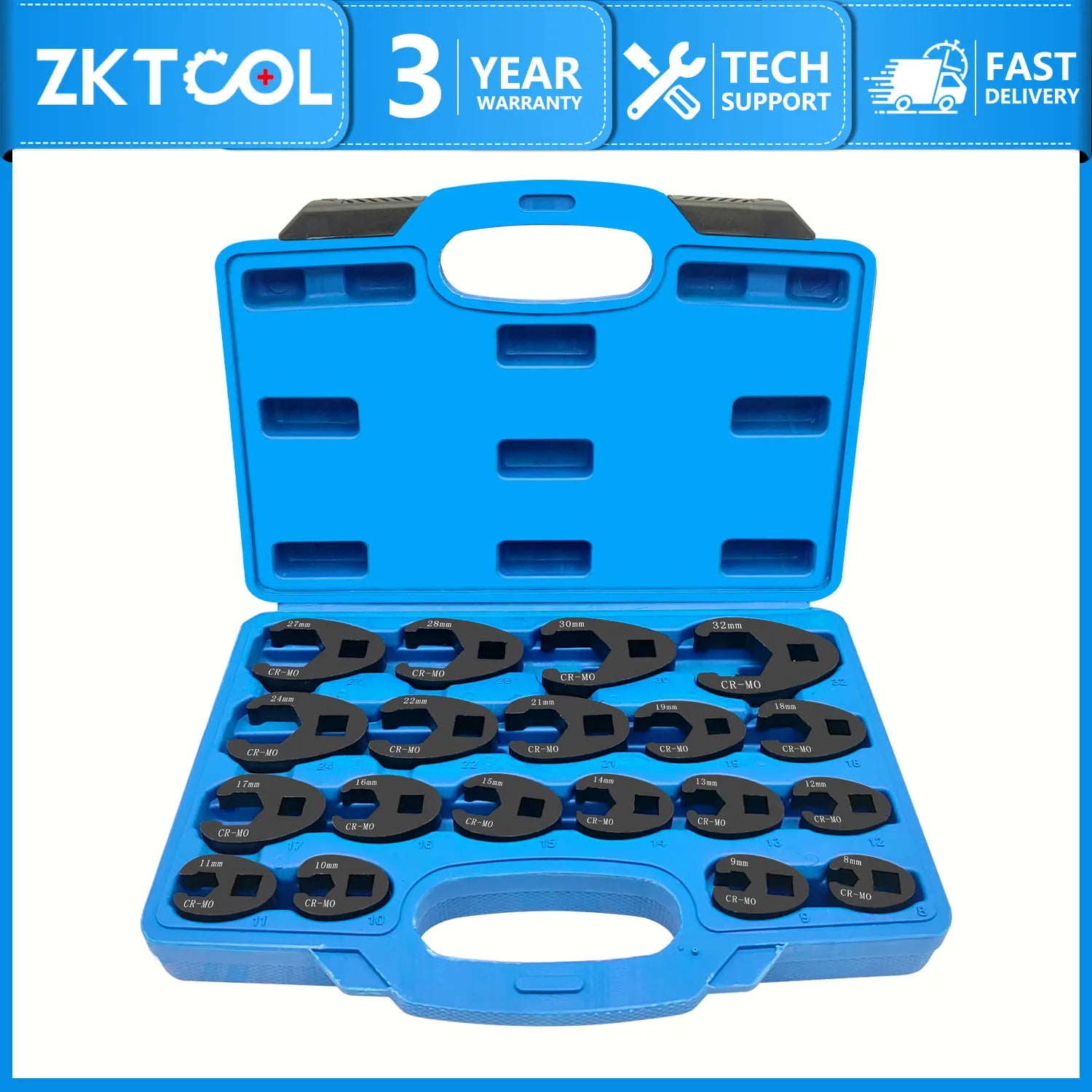 19-Piece Metric Flare Nut Wrench Set, 8-32mm