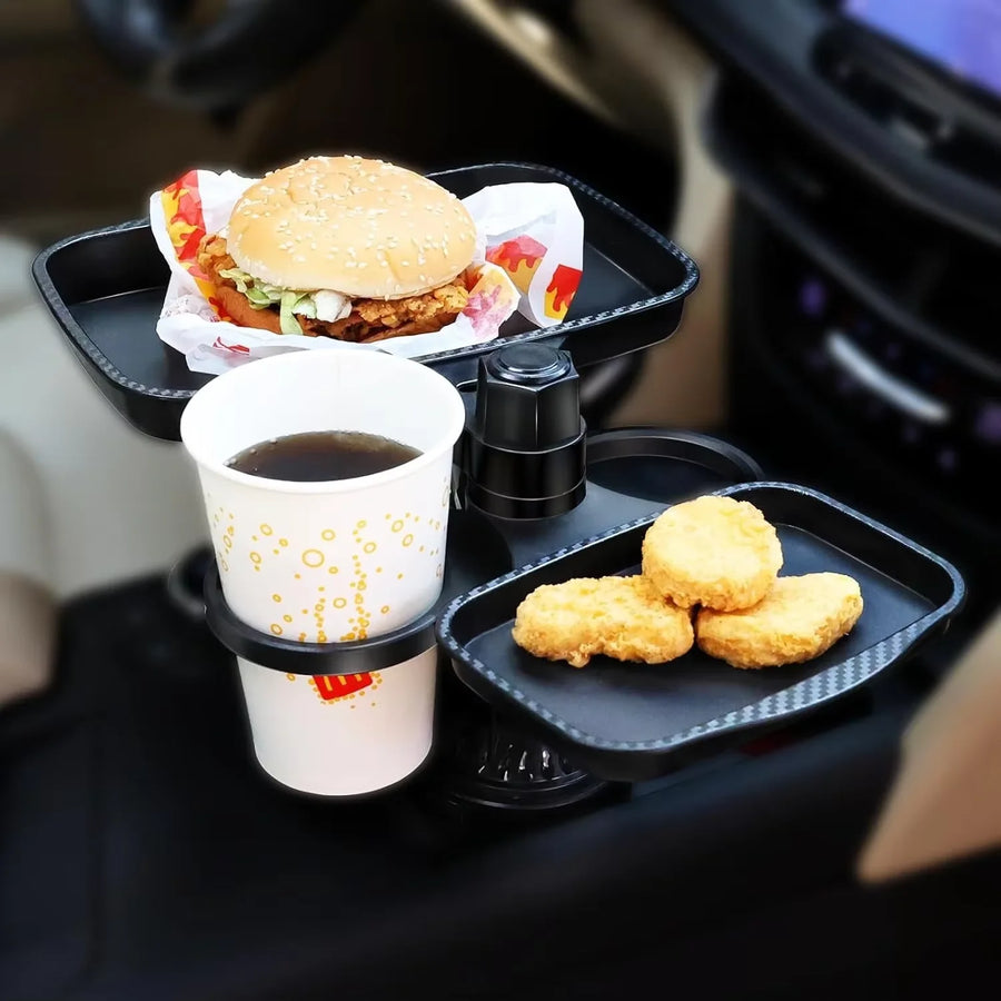 3-in-1 Detachable Car Cup Holder Tray With 360° Rotating Food Table