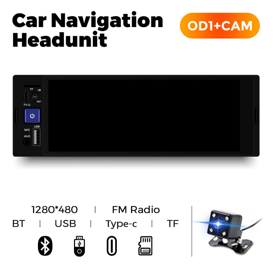 6.86-Inch 1-DIN Wireless CarPlay and Android Auto Car Stereo with SWC Support