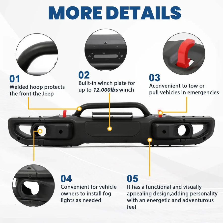 10th-Style Steel Front Bumper Kit for 2018–2024 Jeep Wrangler JL/Gladiator JT