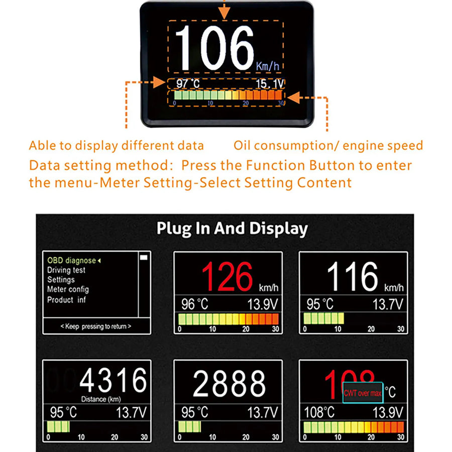 A203 OBD2 Car Head-Up Display and Digital Performance Gauge
