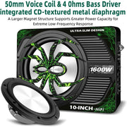 10-Inch 1600W Powered Under-Seat Car Subwoofer with Bass Remote