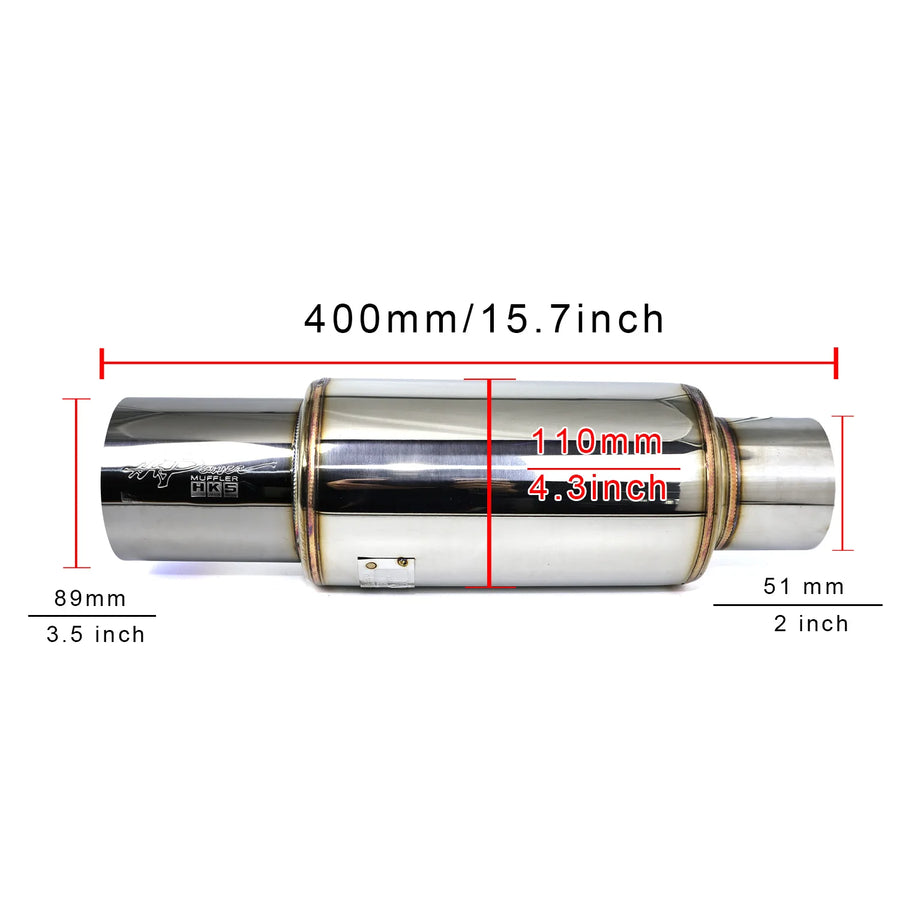 HKS Universal Stainless Steel Straight-Through Exhaust Muffler – 2, 2.5 or 3-Inch Inlet, 3.5-Inch Tip