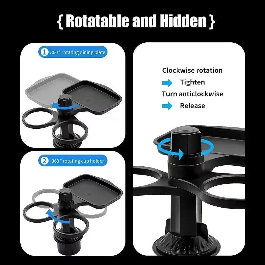 3-in-1 Detachable Car Cup Holder Tray With 360° Rotating Food Table