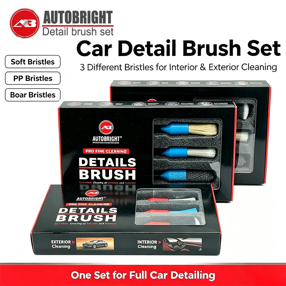 3-Piece Detailing Brush Set for Vents, Trim & Wheels