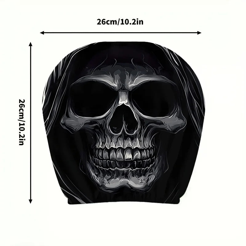 2-Piece Skull Portrait Car Headrest Covers – Universal Washable Seat Decor