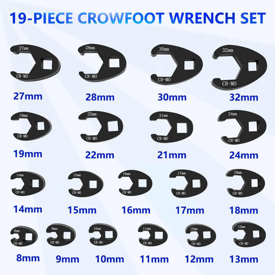 19-Piece Metric Flare Nut Wrench Set, 8-32mm