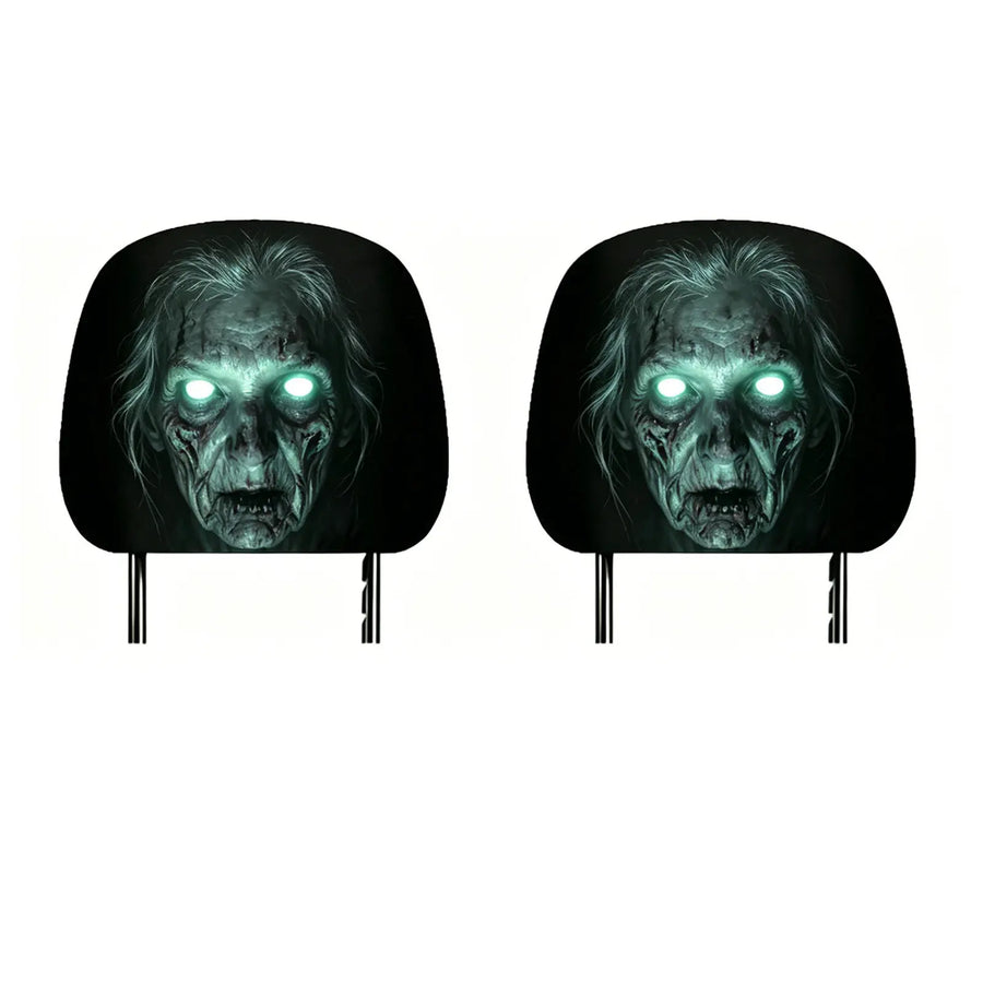 2-Piece Halloween Horror Face Car Headrest Covers – Universal Elastic Protective Sleeves