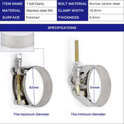 304 Stainless Steel T-Bolt Clamp – 2 to 4-Inch Sizes