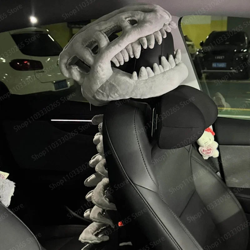 Dinosaur Skeleton Car Headrest Cover – Decorative Interior Seat Accessory