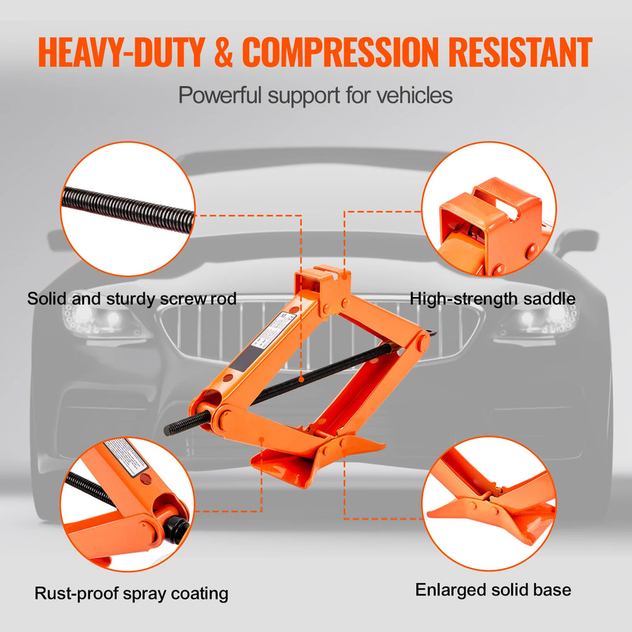 2.5-Ton Portable Scissor Jack with 3.7-17.1 Inch Lift Range