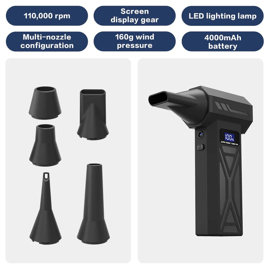 Cordless Turbo Air Blower and Electric Duster with 4 Speeds & LED Display 110,000 RPM