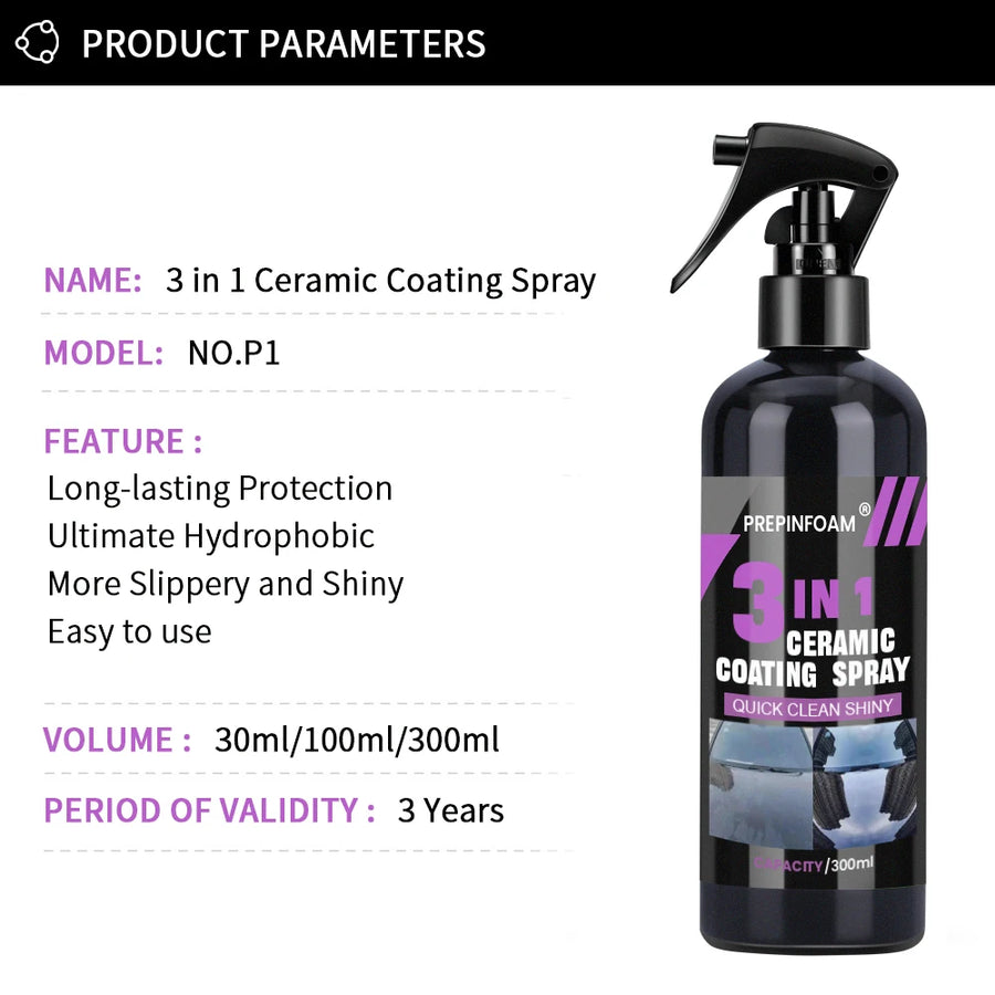 3-in-1 Hydrophobic Ceramic Coating Spray for Automotive Paint