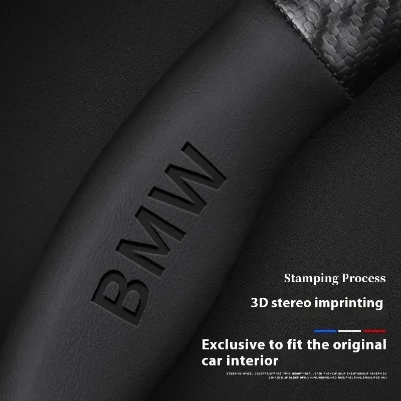 Anti-Slip Carbon Fiber-Look Leather Steering Wheel Cover for BMW