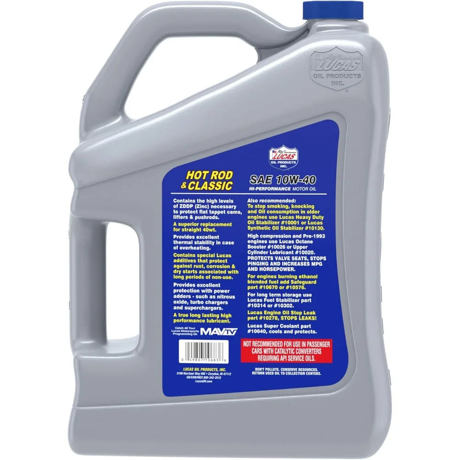 Lucas Oil Hot Rod & Classic Car 10W-40 Motor Oil, 5 Quart