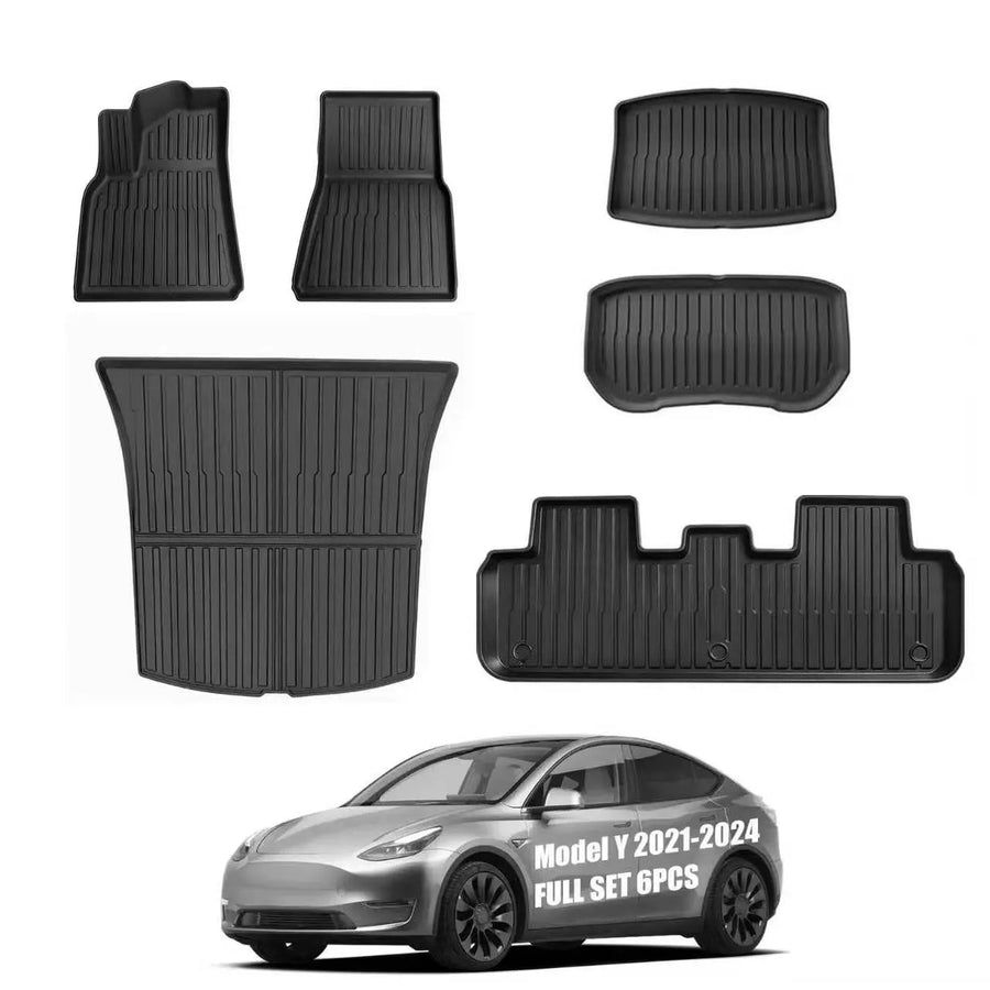 All-Weather TPE Floor and Cargo Liners for 2021–2024 Tesla Model Y – 6 Pieces