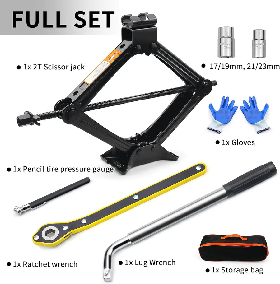 2-Ton Scissor Jack Kit with Lug Wrench
