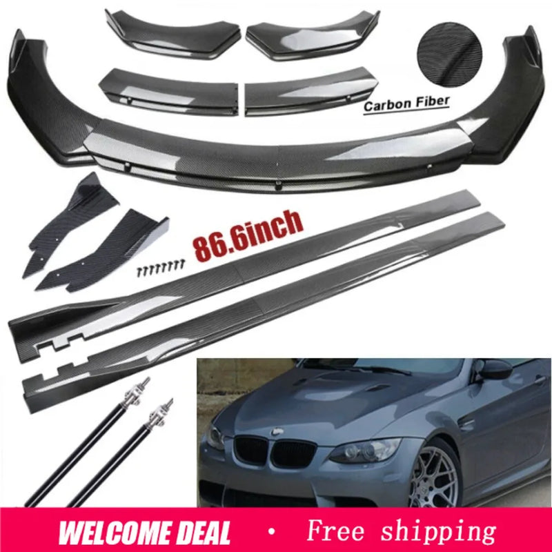 Carbon-Fiber-Look Universal Bumper Lip & Side Skirt Kit