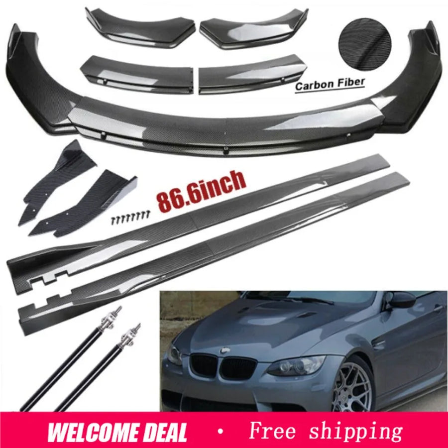 Carbon-Fiber-Look Universal Bumper Lip & Side Skirt Kit