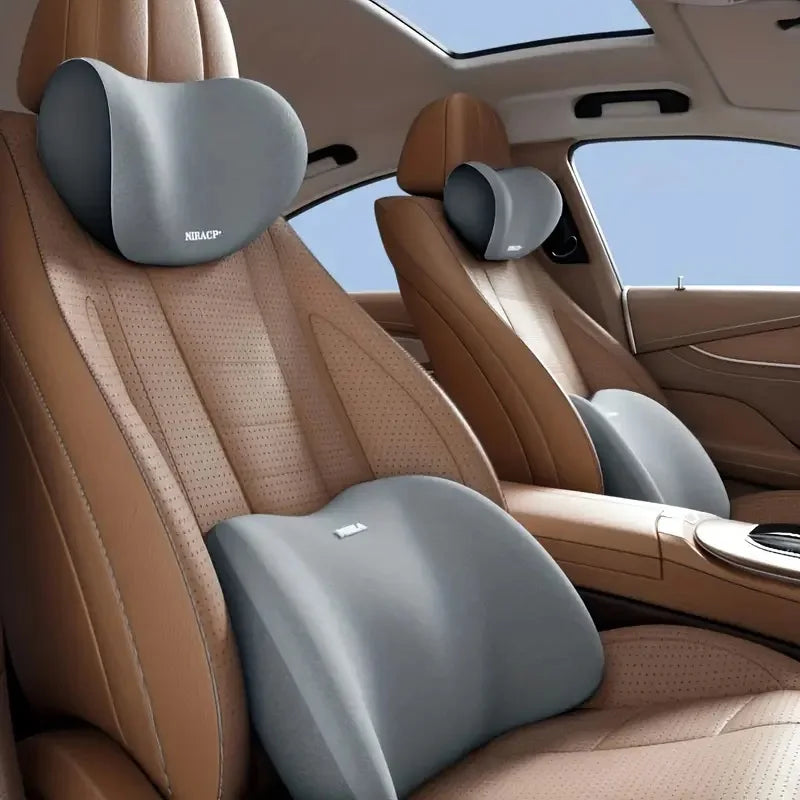 Universal Memory-Foam Car Neck Pillow and Lumbar Support Cushion Set