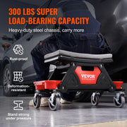 300 Lb Rolling Mechanic Seat with Tool Trays and Drawer