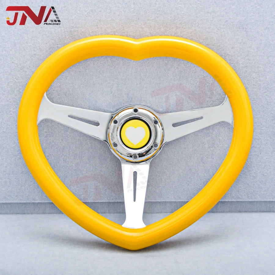 Yellow Heart Shape Racing Sports Car Steering Wheel JDM Style Aftermarket Steering Wheel