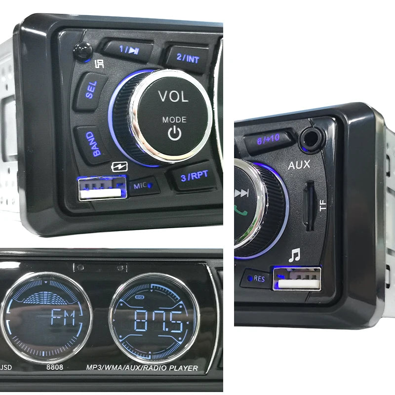 1-DIN Bluetooth Car Stereo for 12V and 24V Vehicles