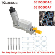 Engine Oil Filter Adapter Housing for Jeep Dodge Chrysler Ram 3.6L V6 Alu Oil Cooler 68105583AE