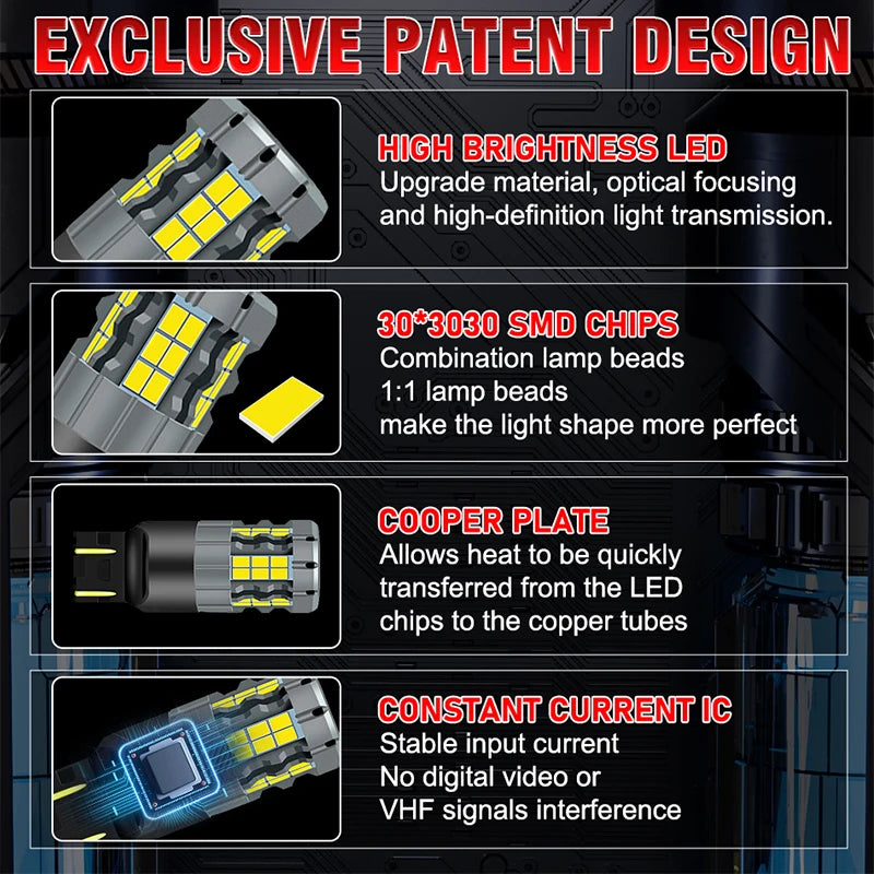 7440/7443/3157 LED Brake/Reverse Light Bulb – Yellow/Red/White, CANBUS