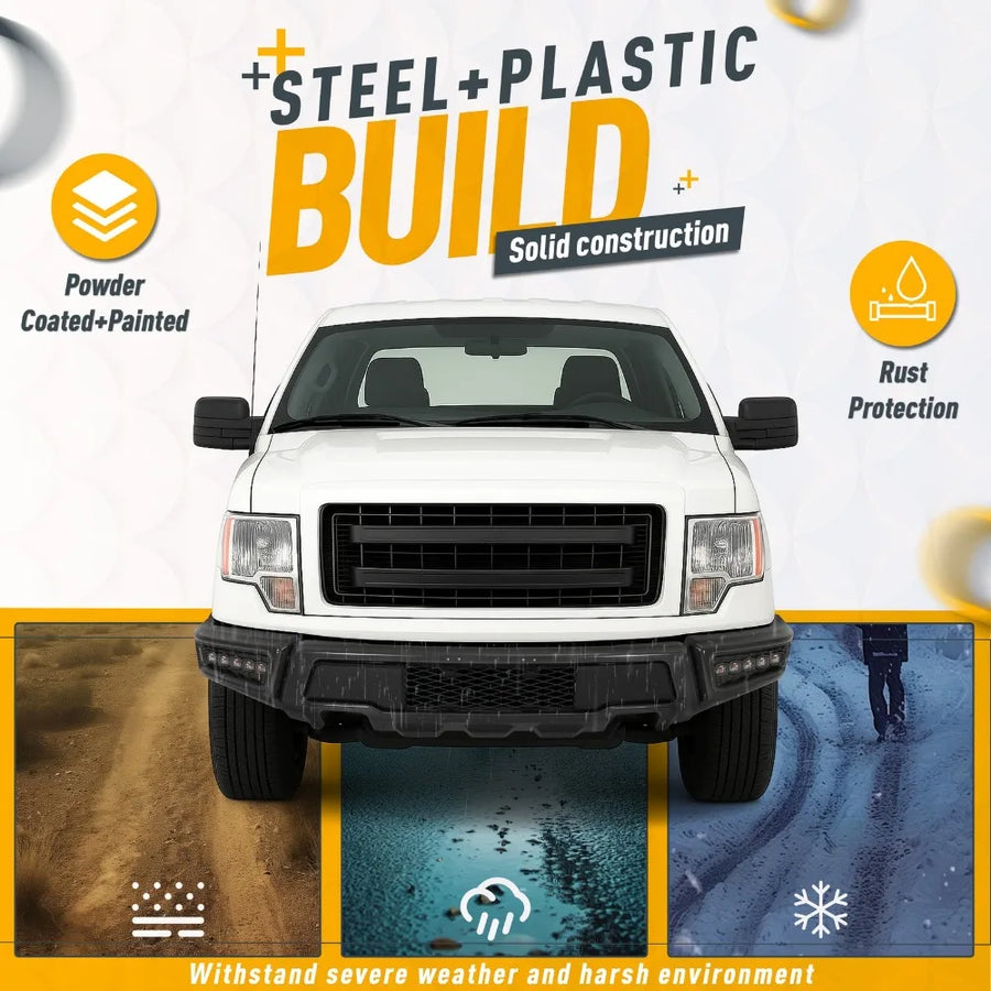 Steel Raptor-Style Front Bumper with LEDs for 2009–2014 Ford F-150