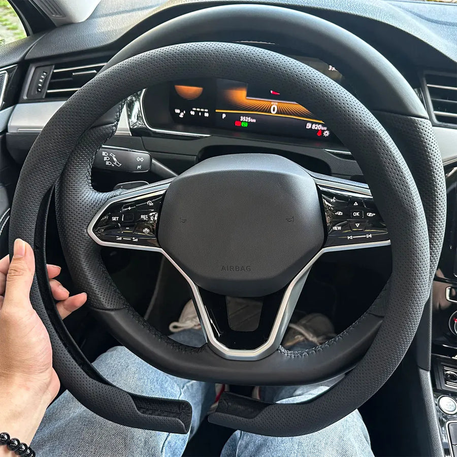 Universal D-shaped Leather Car Steering Wheel Cover