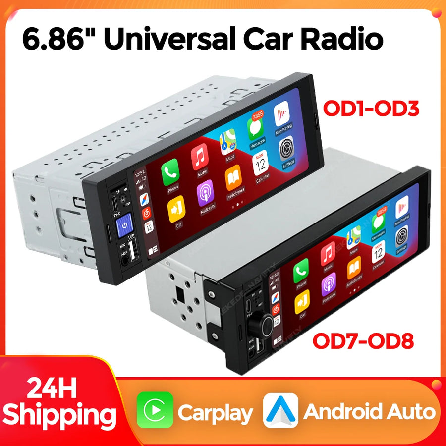6.86-Inch 1-DIN Wireless CarPlay and Android Auto Car Stereo